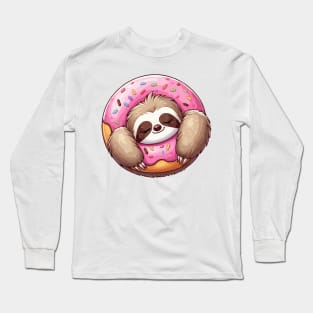 Sweet Dreams Sloth in Donut Illustration Long Sleeve T-Shirt